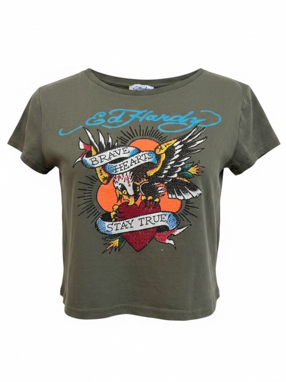 Vintage Ed Hardy Brave Hearts Stay True Eagle Graphic Y2K Tee Size L